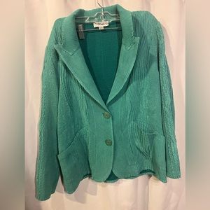 Vintage Flair Ribbed Teal Blazer With Padded Shoulders Size Medium